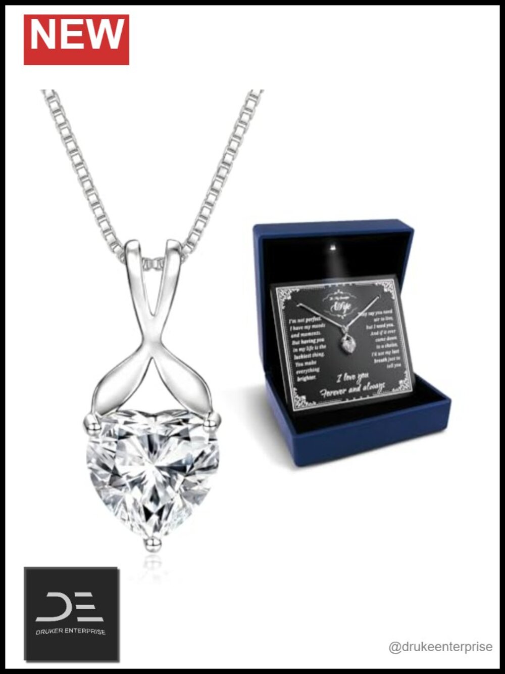 2CT Moissanite Heart Pendant Necklace S925 Sterling Silver 14K White Gold